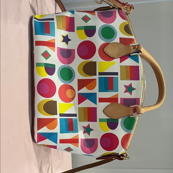 Dooney & Bourke Multicolor Logo Dome Satchel with Tan Handles - Picture 4 of 6